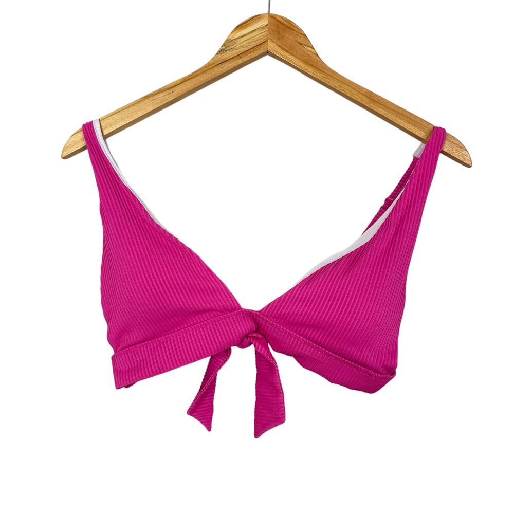 Halara Ribbed Triangle Bikini Top Fuchsia Pink NWT Sz 8/L Bathing Suit Vacation
